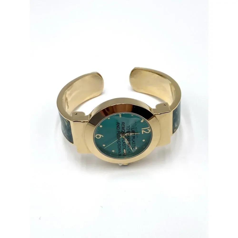 Isaac Mizrahi Live Women’s Watch Stainless Steel Green Gold Cuff New
